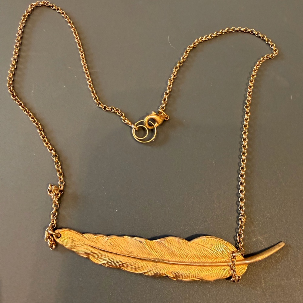 Gold Feather Pendant Necklace - Picture 3 of 9
